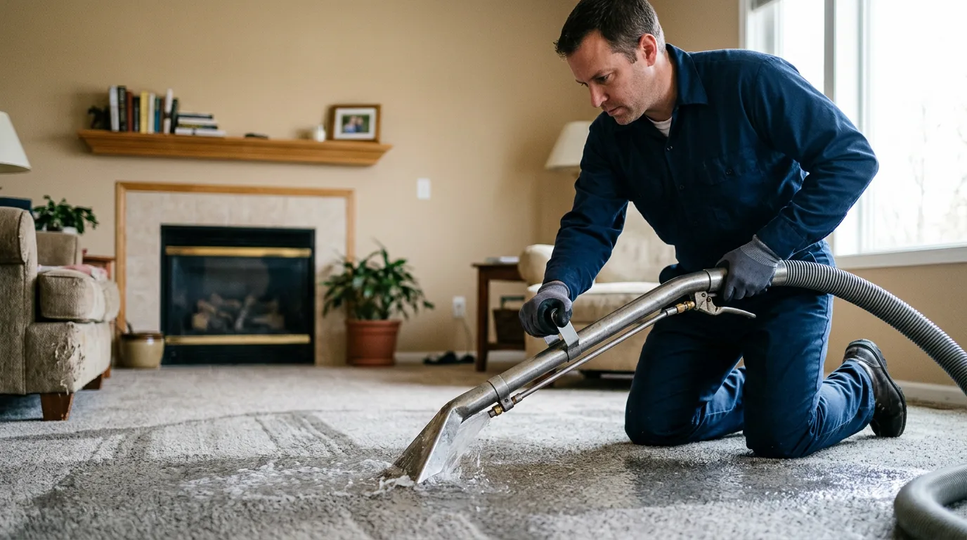 Water damage restoration technician working near Tiffin, IA